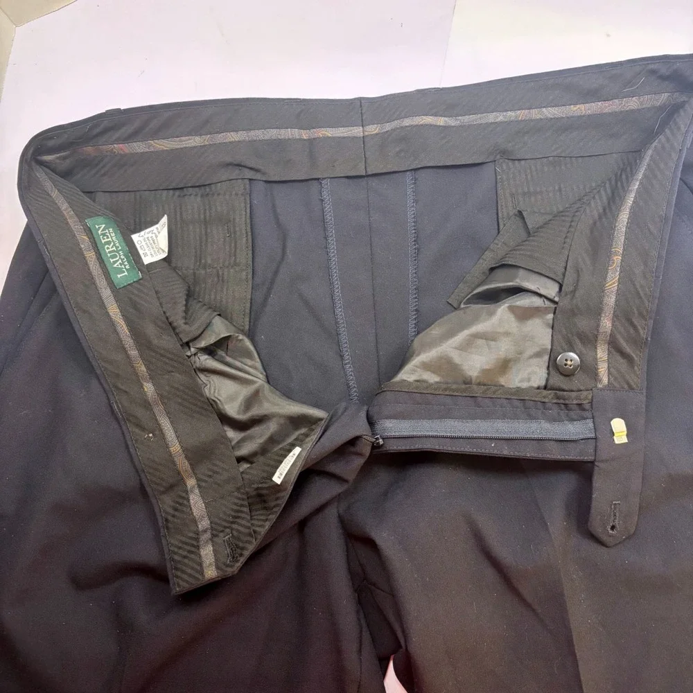 Lauren Ralph Lauren Mens Black Double Pleated Cuffed Dress Pants 40W 32L